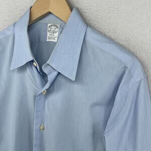 BROOKS BROTHERS Shirt Mens 16.5 34 REGENT Dress Oxford Non Iron Striped Blue USA